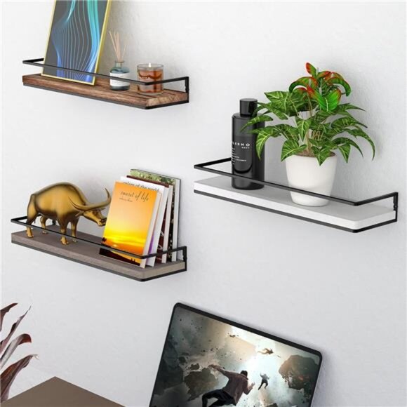 Meangood Floating Shelves Wall Mounted Set of 2, Rustic Wood Wall Storage - Picture 7 of 8